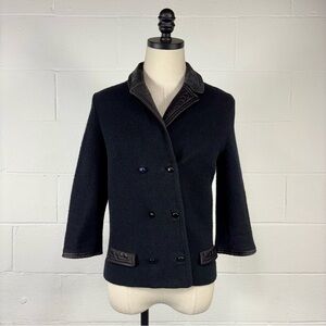 Vintage 60s Black Wool Knit Sweater Jacket Double Breasted Satin Trim Petite 4